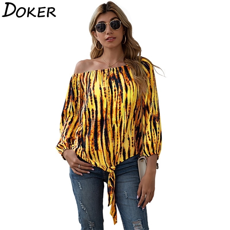 

Tie Dye Print Off Shoulder Top Women Fashion Slash Neck Lantern Long Sleeve Loose Oversized Ladies Shirts Tops And Bloues Femme 210604, Lake green