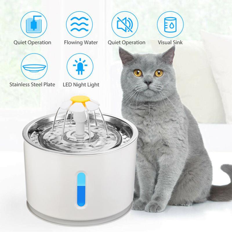 

Cat Bowls & Feeders 2.4L Automatic Water Fountain LED Electric Mute Feeder USB Dog Pet Drinker Bowl Drinking Dispenser For