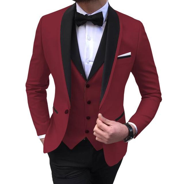

Men's Suits & Blazers Terno Masculino Slim Fit Mens 3 Piece Black Shawl Lapel Casual Tuxedos For Wedding Groomsmen Men (Blazer+Vest+Pants), As picture 17