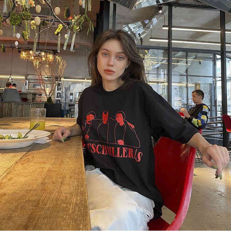 

Women' T-Shirt Black t-shirt female short sleeve slim cotton portrait print fashion street XQAT