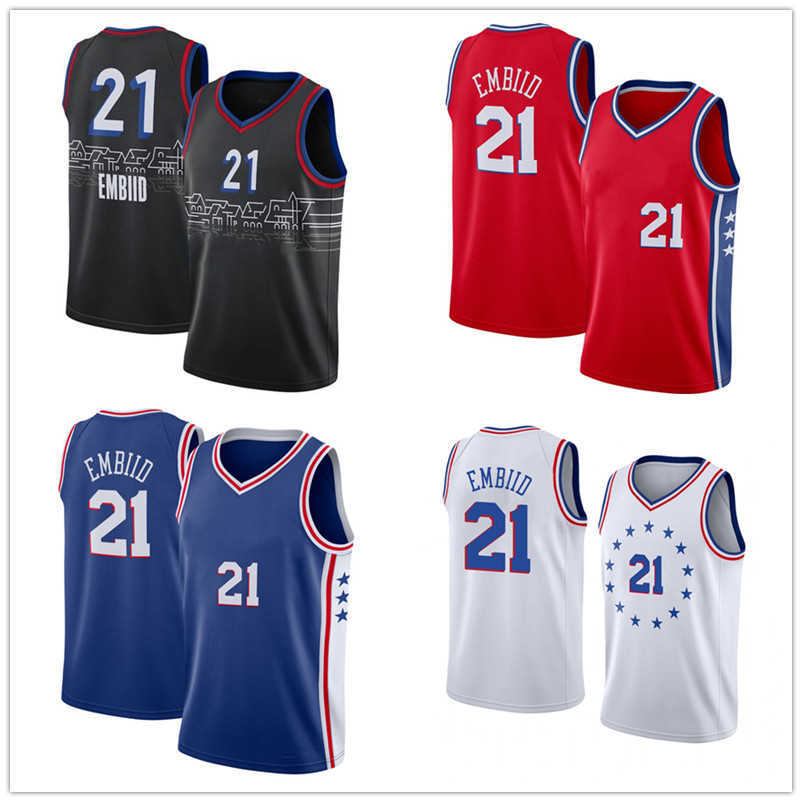 

2021 21 Basketball Jersey Joel Embiid, Black;red