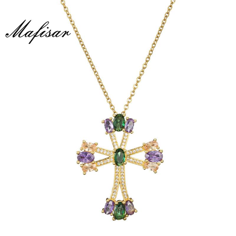 

Pendant Necklaces Mafisar Classic Design Crystal Cross Necklace Colourful Cubic Zirconia Christian Jewelry
