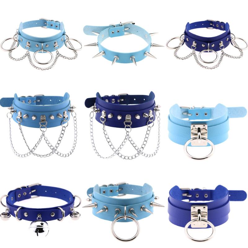 

Chokers 2021 Fashion Punk Blue Leather Choker Necklace Multilayer Heart Round Chocker Sexy Collar E Girl Women Gothic Jewelry