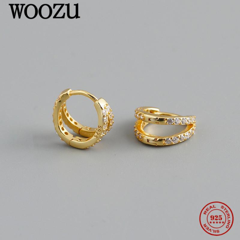 

Hoop & Huggie WOOZU 925 Sterling Silver European Double Layer CZ Zircon Earrings For Women Bohemia Rock Ear Buckle Jewelry Gifts