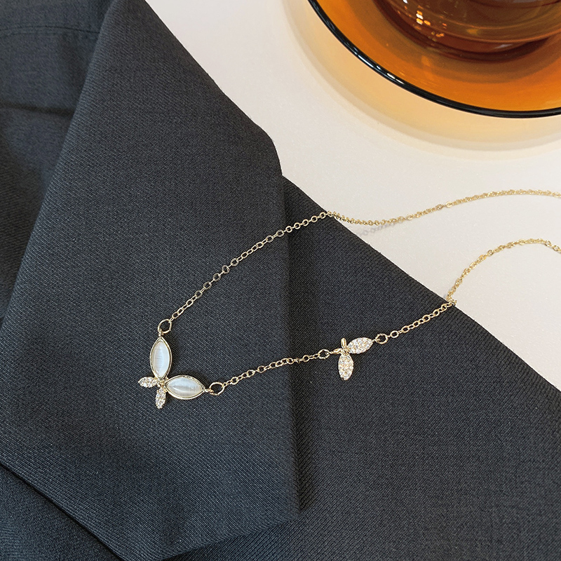 Xianlan246 Necklace Female Xia Contracted Dust Ins Cold Wind Opal Necklace Small Butterfly Design Feeling Collarbone Chain-image-706265496