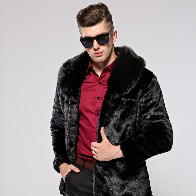 

Men's Fur Fur Whole Leather Faux Furs Faux Fur Winter Coat Jacket 2021, Black