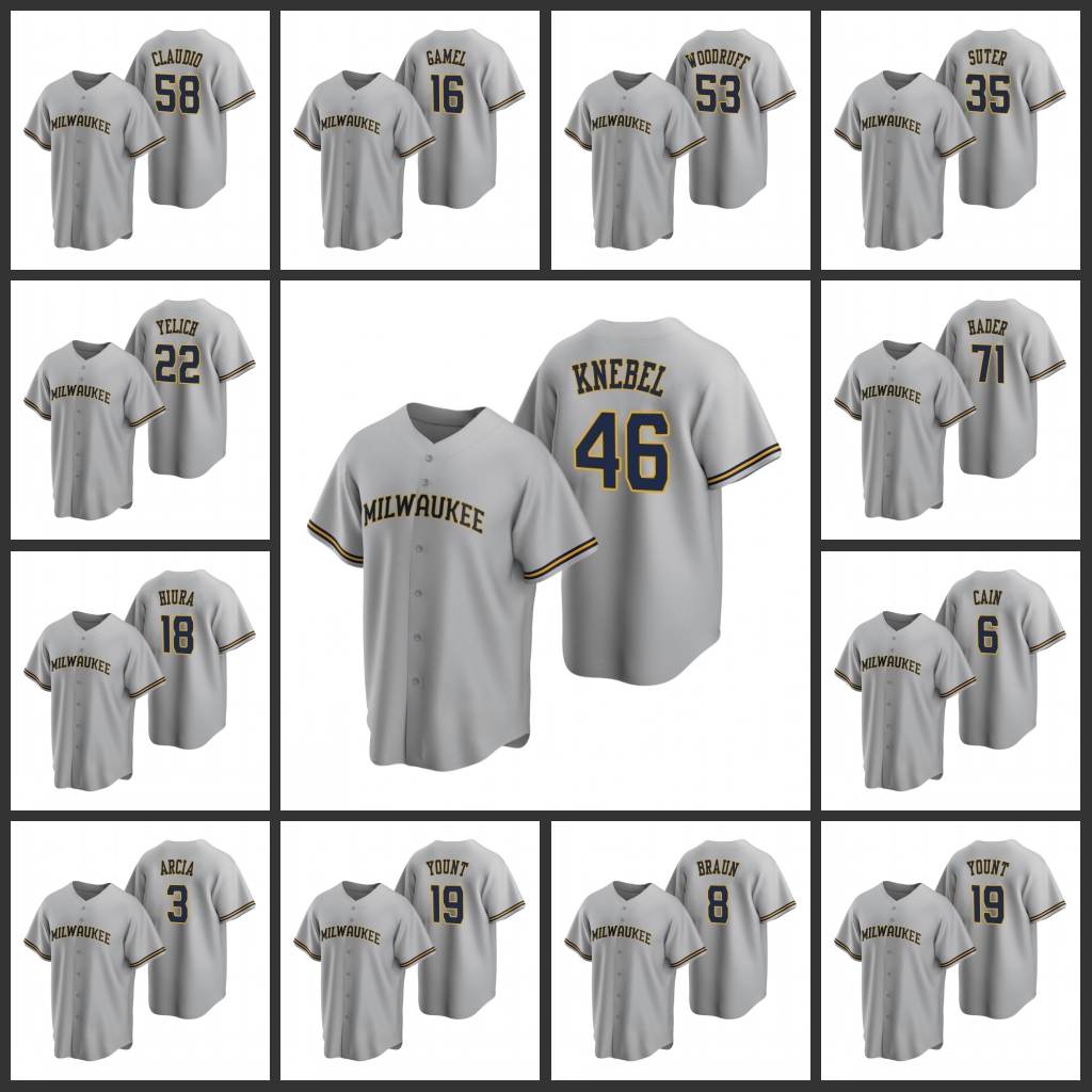 

Milwaukee Brewers Men Keston Hiura Brent Suter Christian Yelich Orlando Arcia Orlando Arcia Replica Road Women Youth Jersey, Black