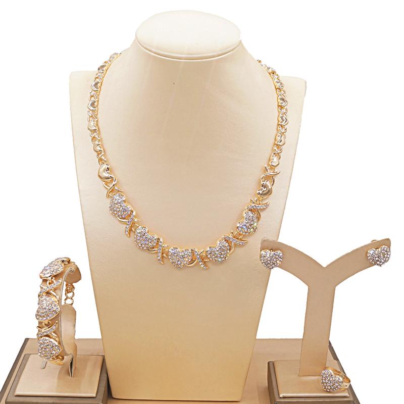 

Earrings & Necklace Yulaili Wholesale Italian Jewelry Set 18k Gold Plated Luxury Bridal Accessories For Women Bracelet Earring Ring, Silver