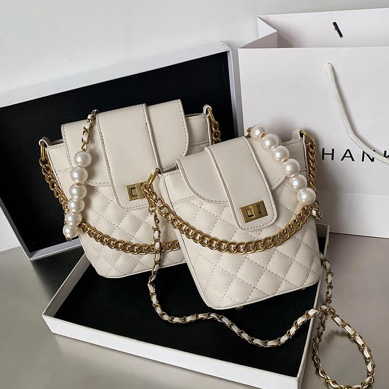 

Bag Tote Quality Pearl 2021 Fashion Women's Handbag Bucket PU Chain New Lattice High Messenger Leather Shoulder Designer Jpmlj