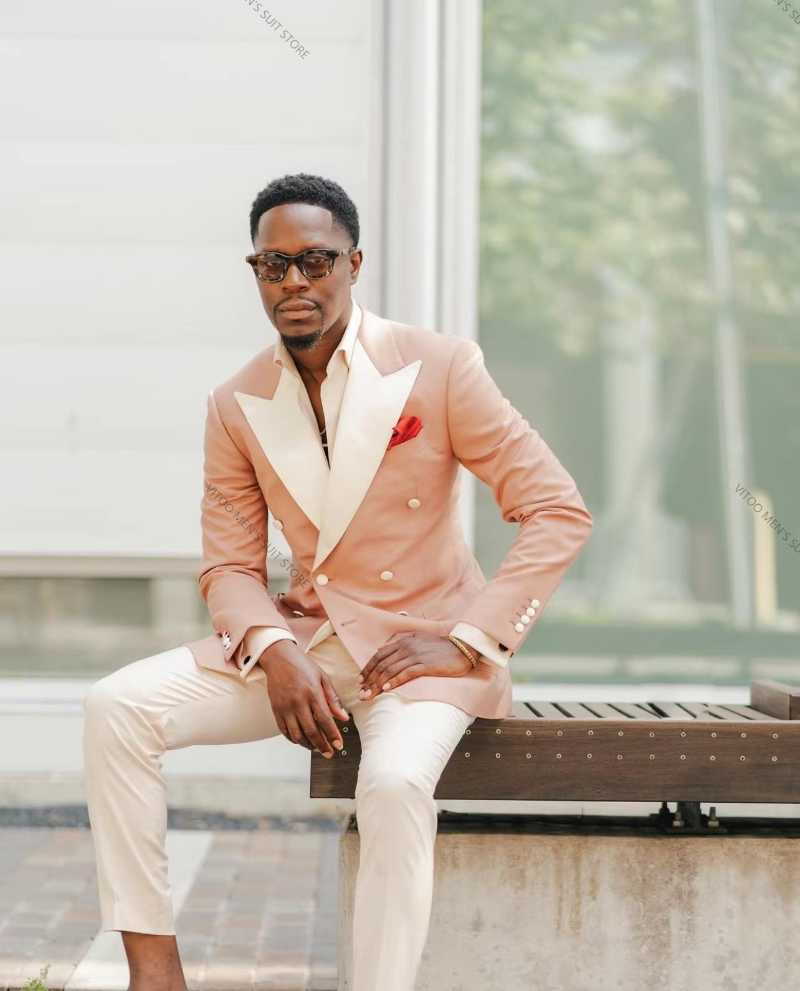 

Men's Suits & Blazers Coat Pant Latest Design 2Pcs Pink And White Men Modern Noble Formal Double Breasted Customized Party Suit Wedding Tuxe, Blue