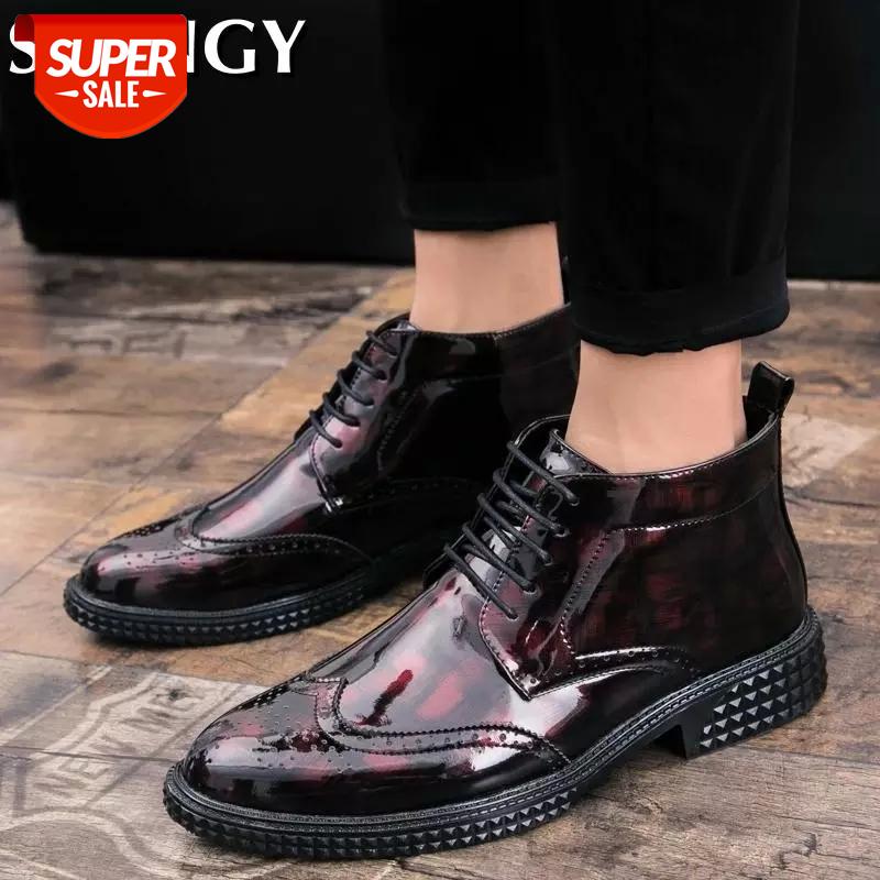 

2020 Men Casual Shoes Mid-Calf Boots Comfortable Patent Leather Basic Boots Light Waterproof Men Shoes Fashion Ankle #Lh7N