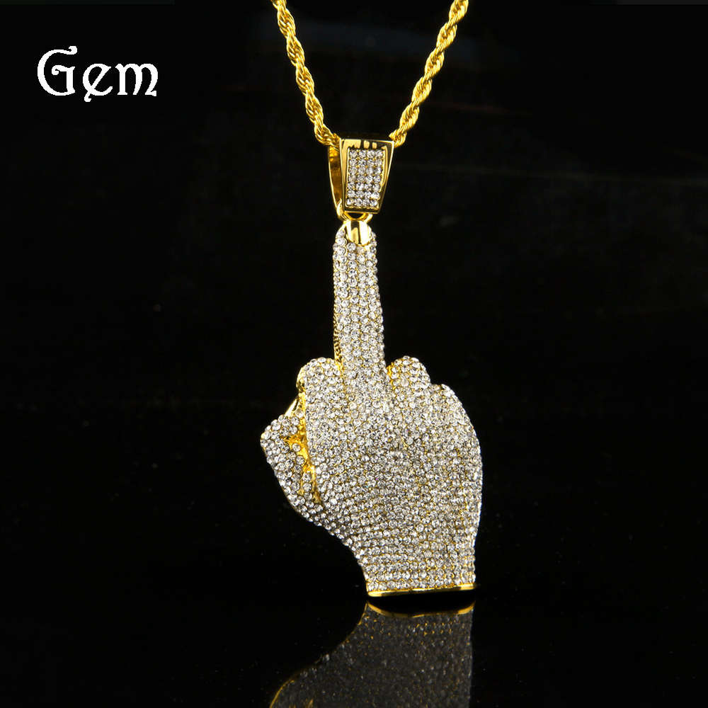 

Hip hop with diamond vertical middle finger pendant for men