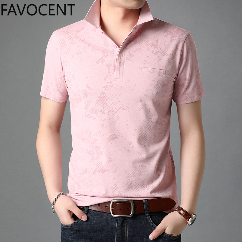 

2021 New Smart Print Fashion Slim Fit Casual Short Sleeve Shirt Polo Sweaters for Man Brand Men Clothes Ztmq, Pink
