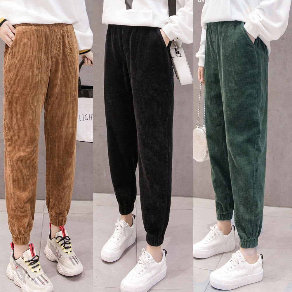 

2021 New Autumn/winter Women' Slacks with Tappered Corduroy Hare Vintage Streetwear Pants for Women Etpt, Midweight