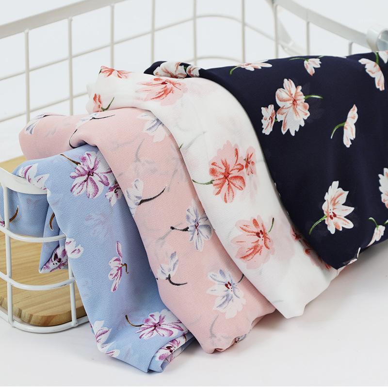 

Fashion Women Chiffon Flower Print Muslim Head Scarf Ladies High Quality Shawl And Wrap Female Headband Hijab Stoles Scarves, Blue;gray