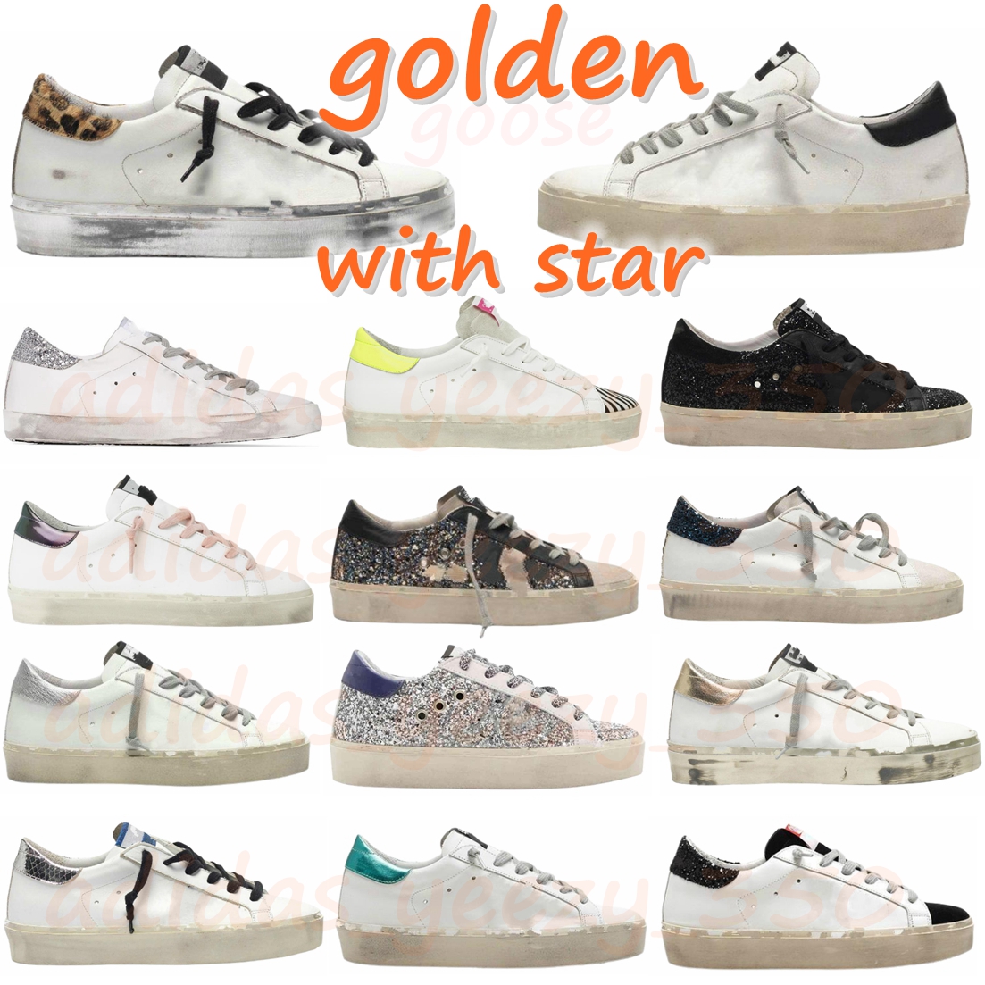 

With logo Designer Hi Star Golden Luxury Do-old Dirty Shoe Classic Blue White Black silver sparkle Genuine Leather Man Women Italy Brand Casual Shoes sneakers trainer, Product with box