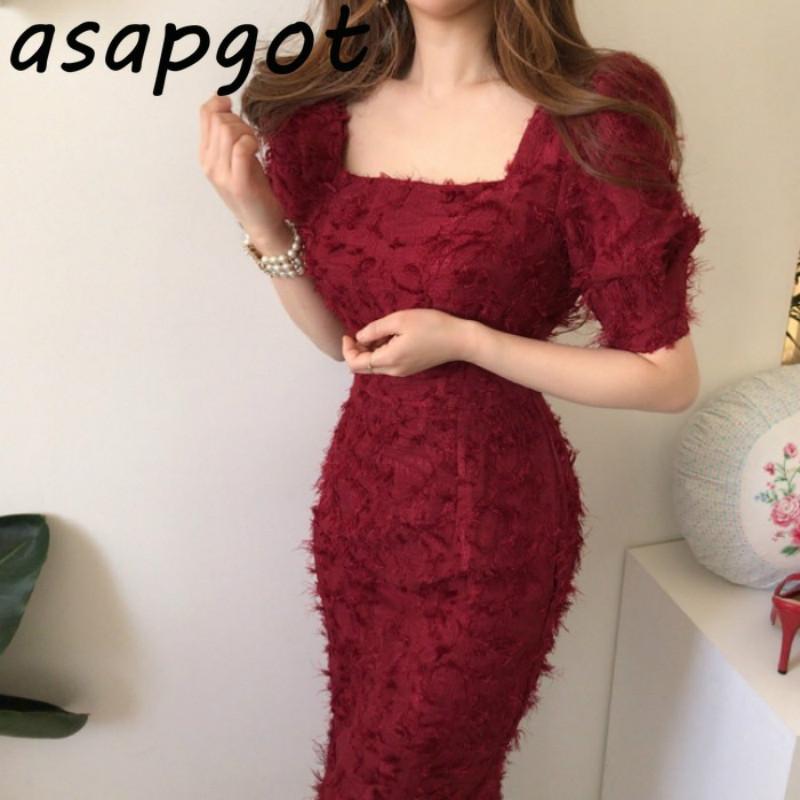 

Casual Dresses Chic Elegant French Vintage Red Square Neck Feather Tassel Sheath Dress Women Bag Hip Lightly Temperament Slim Backless Wild, Black;gray
