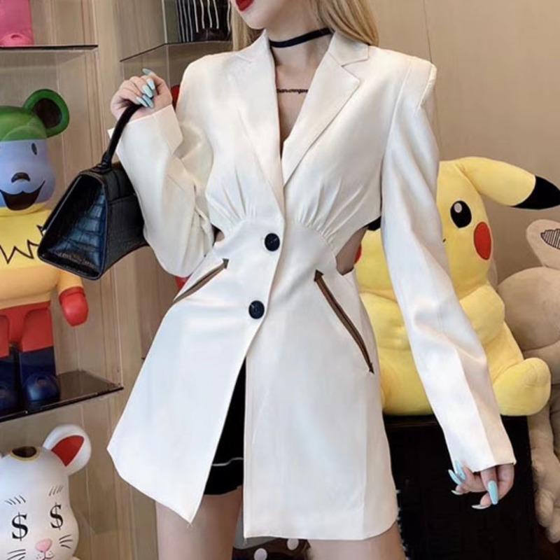 

Women's Suits & Blazers [EWQ] 2021 Autumn Ladies Office Lady Suit Fashionable Simple Long-sleeved Waist Single-breasted Sexy Hollow Blazer W, White;black