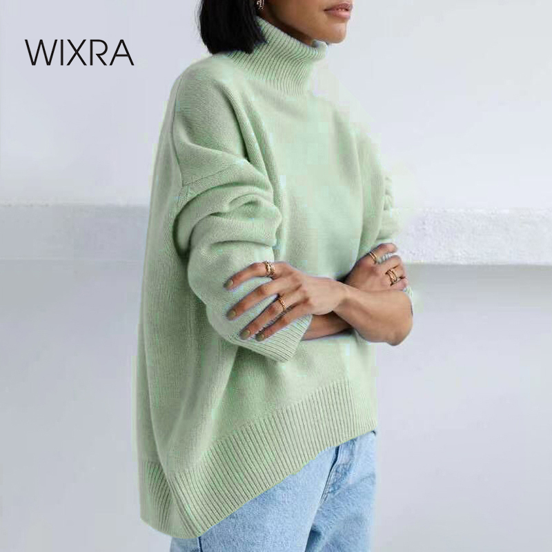 

wixra loose turtleneck sweaters women pullover jumper casual korean new fashion ladies knitwear 2021 autumn winter, Black