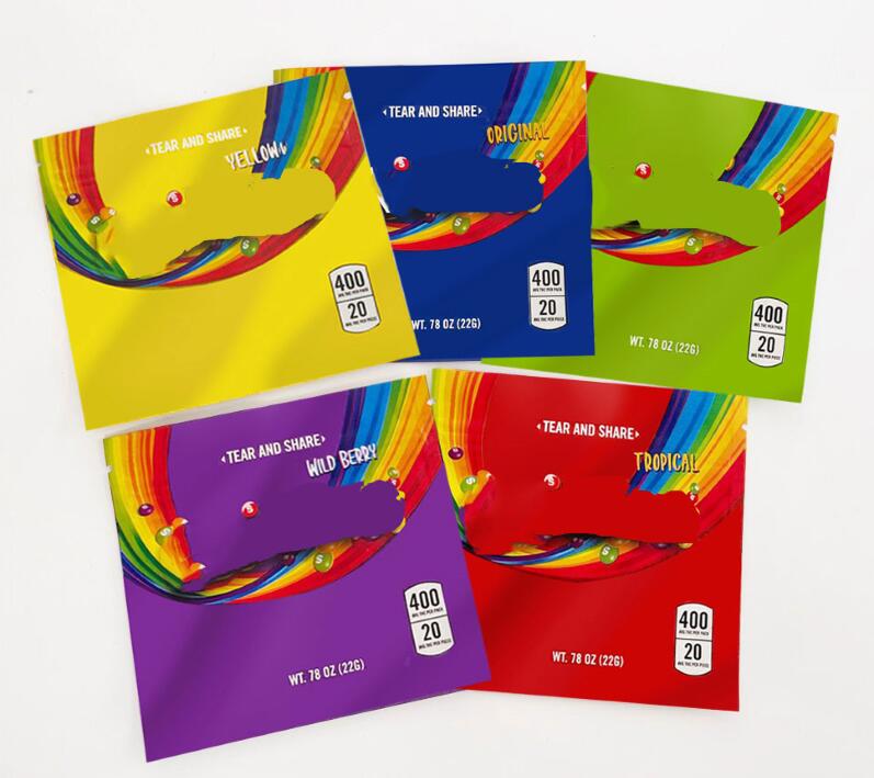

6 types Ski ttl es edibles packaging bags Empty soft touch skin 400MG Rain bow Packages warh eads Ca ndy resealable mylar bag