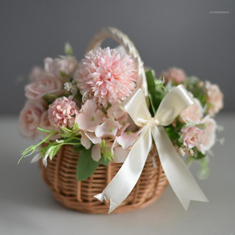 

Storage Baskets Woven Wicker Flower Bow Basket Home Decor Willow Portable Handle Party Gifts