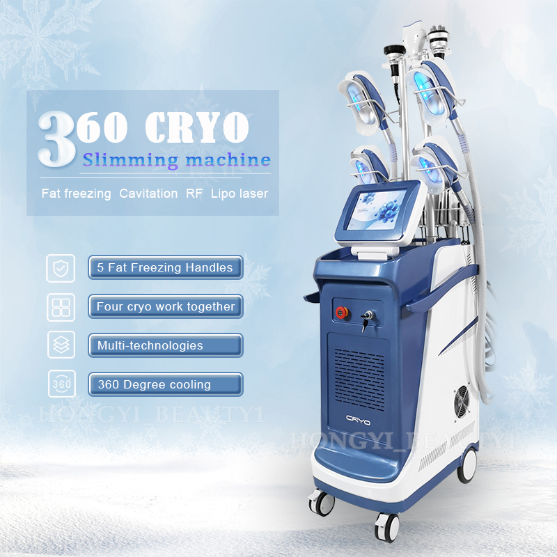 

5 Handles Cryolipolysis Slimming Freezing Fat Machine Lipo Laser Cavitation RF Cell Loss 360 Cryo Vacuum butt lifting CE Approve