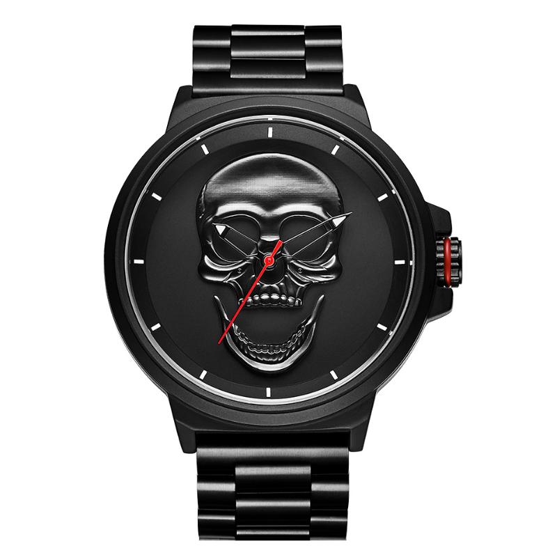 

Wristwatches Fashion Brand 2021 Luxuryfashion Stainlesssteel Strapfashion Rock Goldskeleton Quartz Watch Minimalist GoldenGhost Head Clock, Black