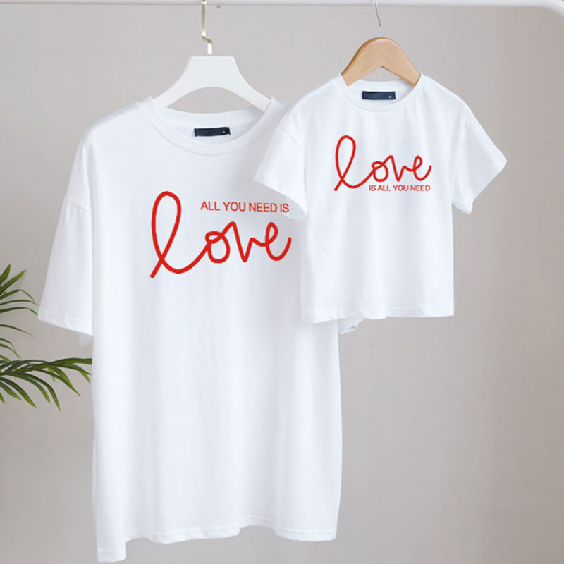 

Family matching Tshirts mommy and me clothes baby girl daughter Look outfits Boys Mom Mother Valentine's Day BDNE, White