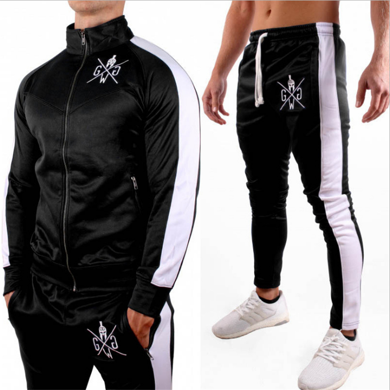 

2021 New Mens Autumn Sports Gyms Suit Male Zipper Running Jacket Track Fashion Casual Pants 2 Pieces Sportswear Fitness Clothing Oed2, Light grey