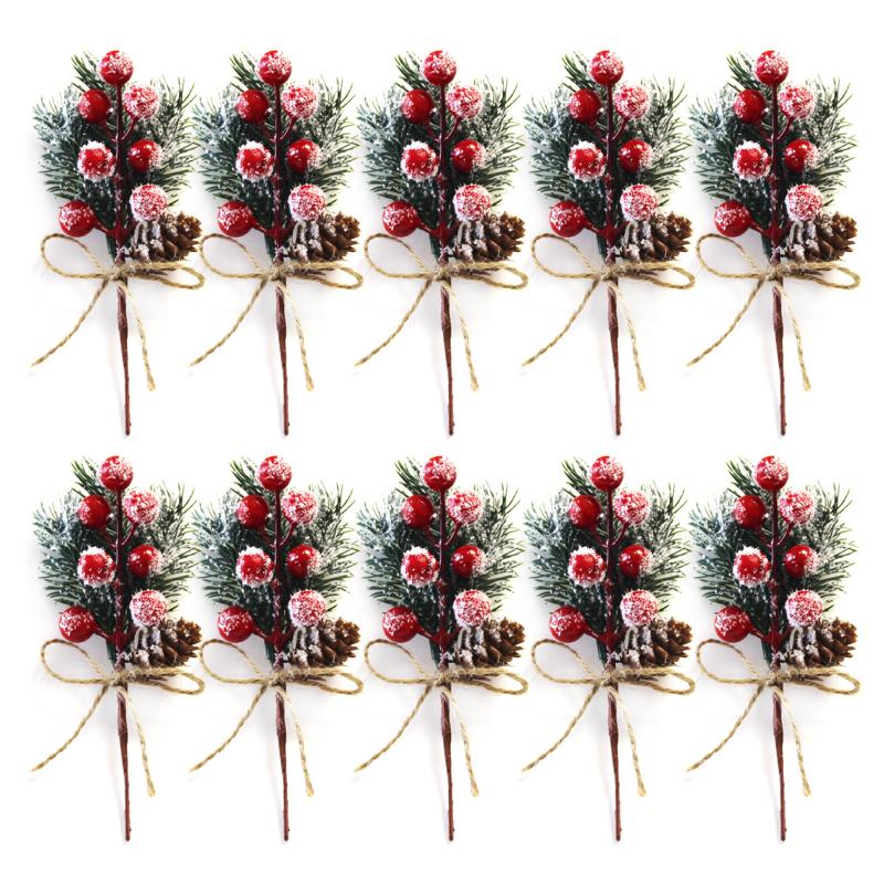

10pcs Plant Decorations Christmas bouquet Pine Needles Christmas Accessories 15cm Xams ornaments Holidays Tree Ornament Making