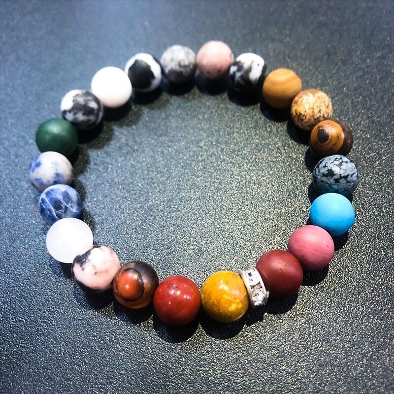 

Universe Planets Bead Bracelet Men Natural Chakra Map Stone Yoga Chakra In The Solar System Guardian Star for Men Women Jewelry, Black