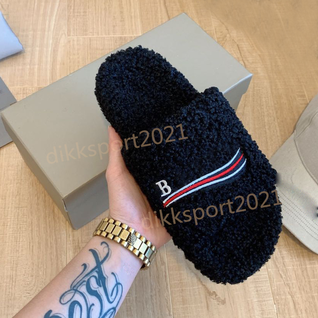

Fashion Women Man Winter Slipper High Quality Comfortable Fuzzy Girls Slippers Fluffy Furry Warm letters Flip Flop Embroidery Large Size With Box
