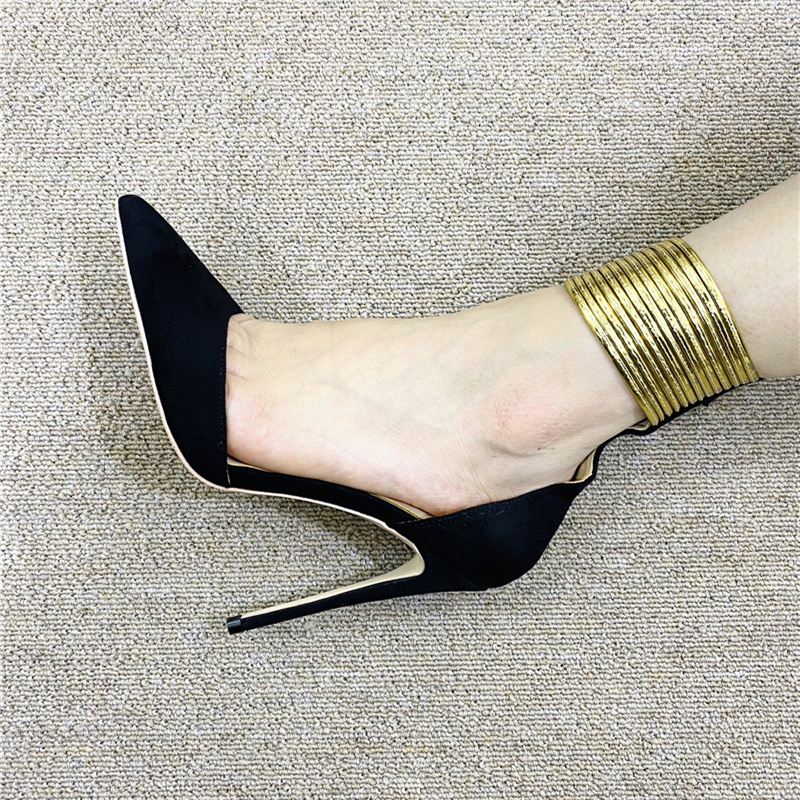 

Women's Shoes Summer 2021 New Hollow Black Suede High Heels Sexy Gold Ankle Strap Pointy Toes Sandals Cut-outs High Heel Sandal Party Shoe 12cm 10cm 8cm, 12cm heel