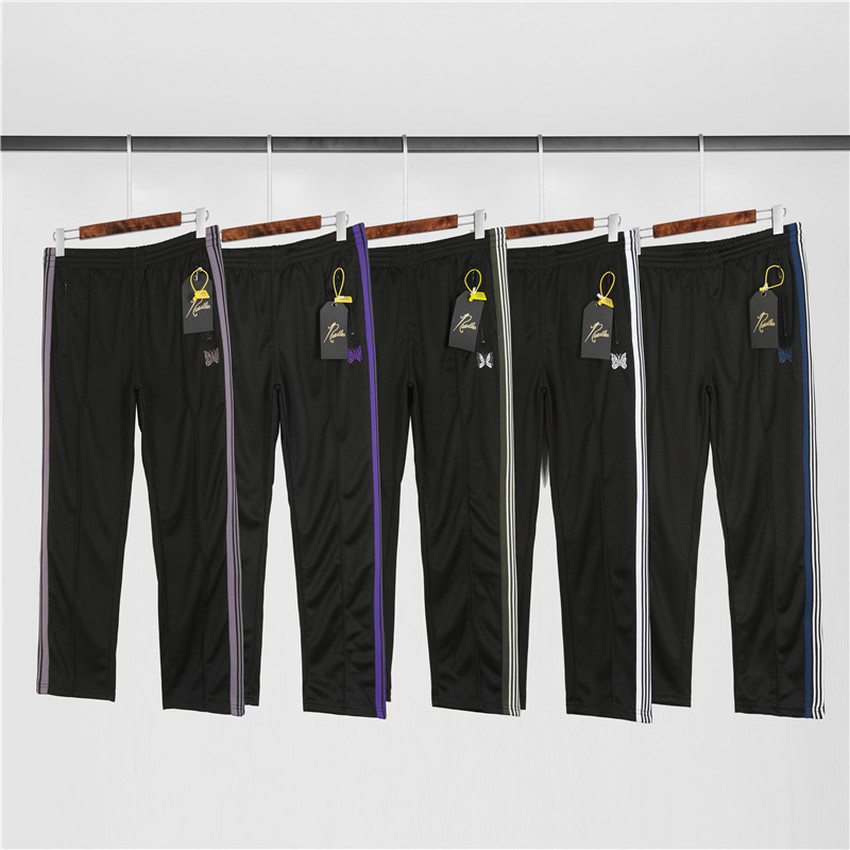 

2021 New Black Needles Pants of Men's Women Gold Stripe Awge Butterfly Embroidered Sweatpants High Quality 9s2n
