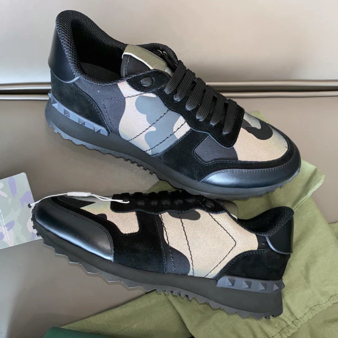 

Men Studded Camouflage Sneakers Designer Platform Flats Shoes Rockrunner Trainers Combo Stars High Quality Leather Casual Shoe Multicolor Big Size 264, Color 19