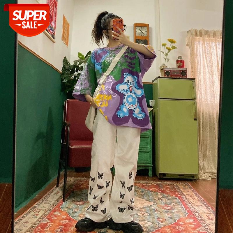 

street loose straight casual pants women 2020 summer new Korean version of the dark wind country tide wide leg high waist long #0O5z, Black;white