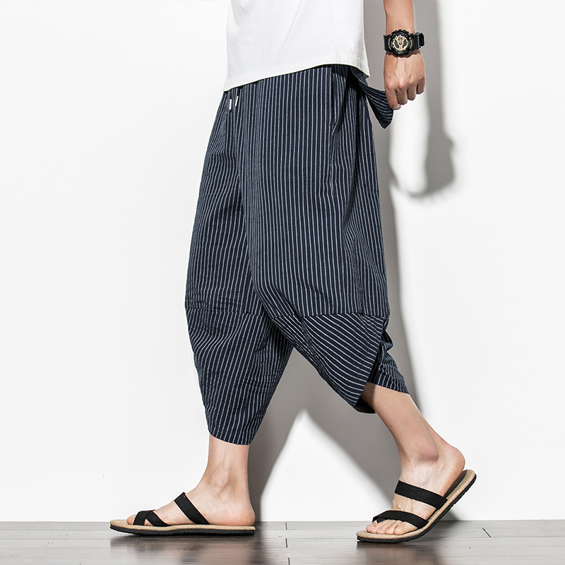 

New Baggy Cotton Harem 2021 Summer Japanese Vintage Striped Men Women Hip Hop Plus Size Wide Leg Pants Pantalon Ydju 5kj7, Red