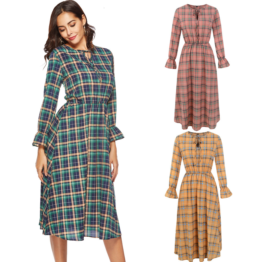 

2021 Drop Shiping Long Sleeve  Women Elegant Shirt Style Plaid Casual Streetwear A-line Es New Plus Size Nr03, Pink
