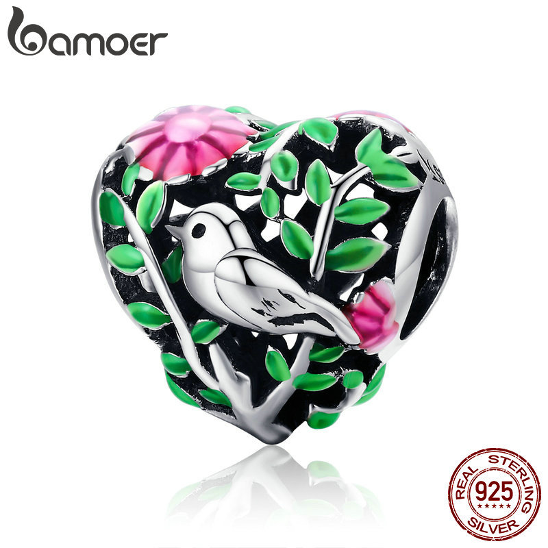 

BAMOER Summer Collection 100% 925 Sterling Silver Bird in the Woods Charm Beads fit Women Bracelet Necklaces Jewelry Gift SCC647 Q0531