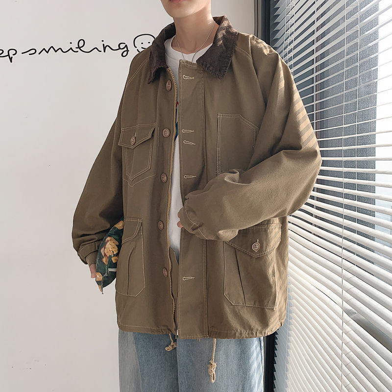 

2021 New Spring Cotton Men' Fashion Retro Pocket Jackets Coat Mens Streetwear Hip-hop Bomber Jacket Men -2xl 9avj, Dark green