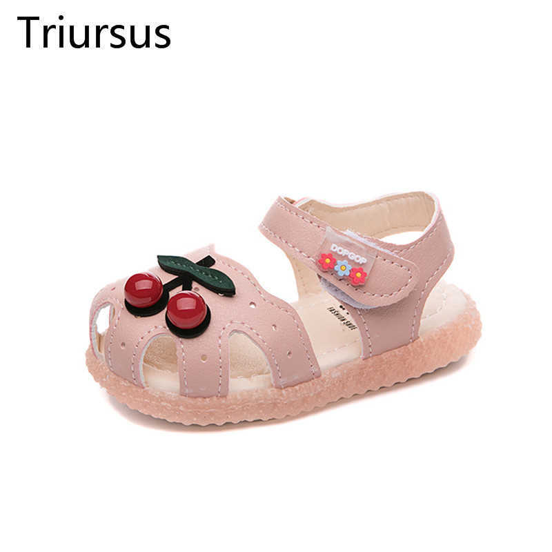 

Girl Sandals New Summer Toddler Girl Shoes Baby Girl Sandles Cherry Design Toddler Soft Bottom First Walkers Sandalias 1-3years Q0629, Pink