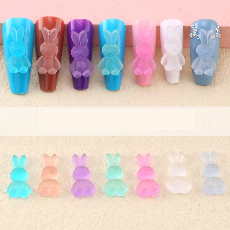 

False Nails Jelly Gummy Rabbite Nail Art Charms 3D Rhinestones Decorations Candy Colors Cartoon Bear Sunflower Manicure Accessories, Red;gold