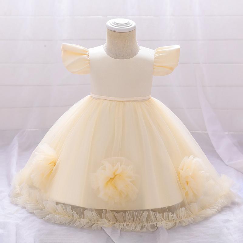 

Girl's Dresses Infant Baby Girl Dress Champagne Tutu Tulle Handmad Flowers Baptism For Girls Birthday Party Clothes Kids 6M-5T, Red;yellow