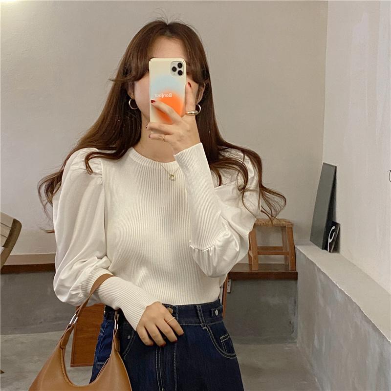 

Women's Sweaters French Bubble Long Sleeve Sweater Spring And Autumn 2021 Korean Loose Thin Bottomed Shirt Top, Black