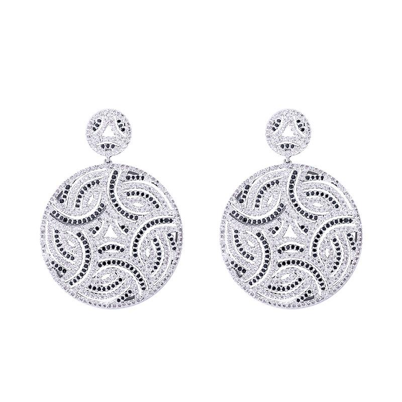 

Hoop & Huggie 2021 European And American Copper Micro-inlaid Zircon Hollow Earrings Circle Round Female High-end Je