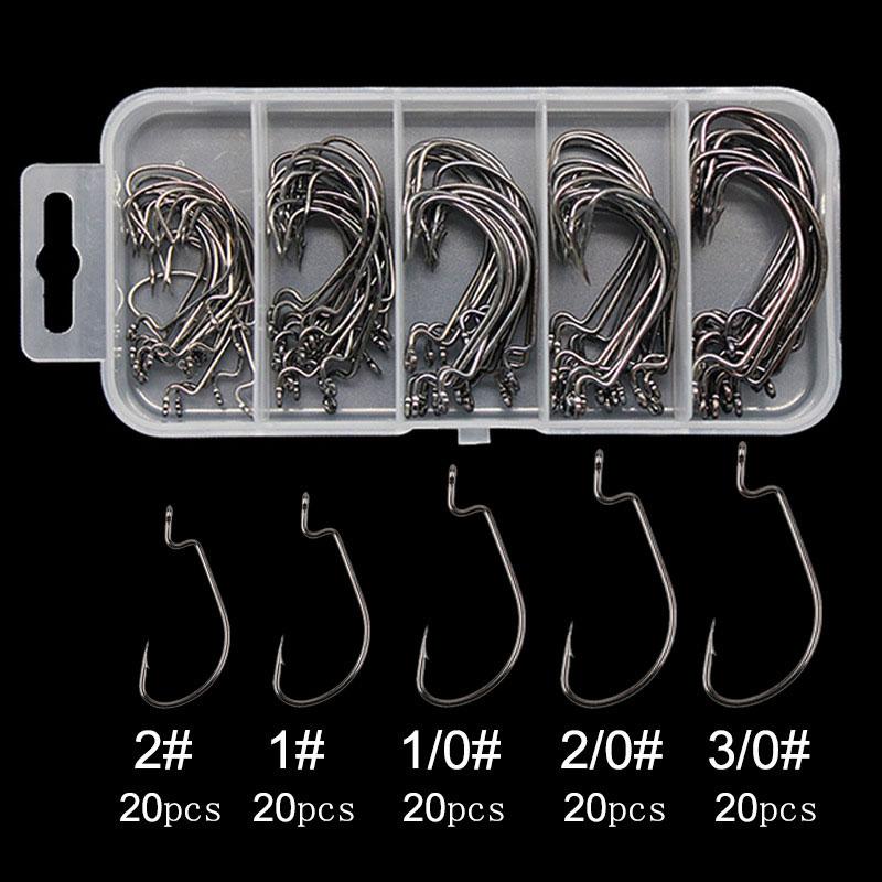 

Fishing Hooks AS 100pcs/lot Soft Worm Texan High Carbon Steel Wide Super Lock Fishhooks Lure Softjerk Tackle