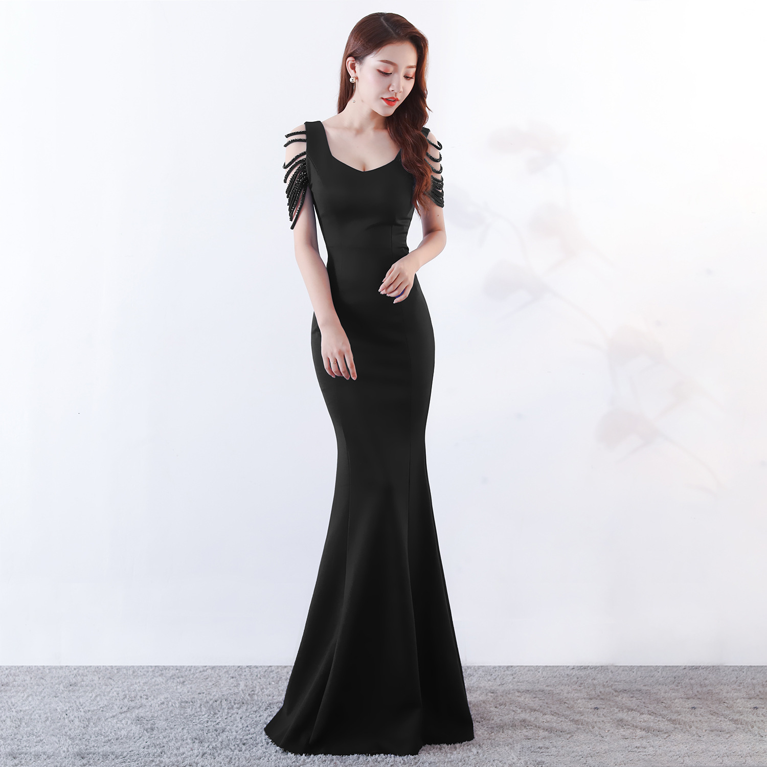 

Women Formal Tuxedo Party Female Sexy Mermaid Bridal Wedding Toast Dress Qjax, Burgundy
