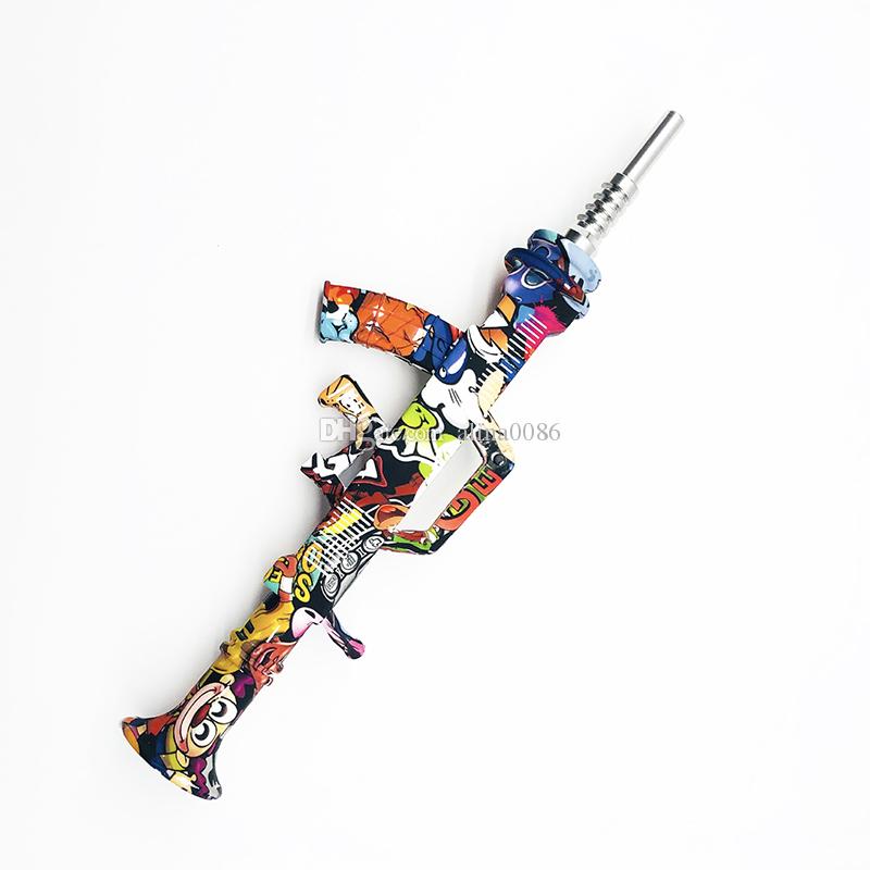 

Smoking Printed Silicone pipe AK shape Removable hookah pipes with titanium tip for smoke