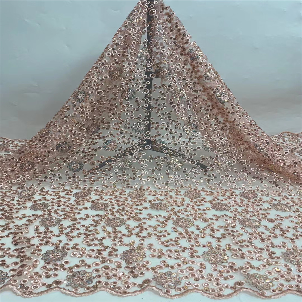

Nigerian Tulle Mesh Lace Fabric Latest 2021 High Quality African Sequins For Wedding Party Sewing