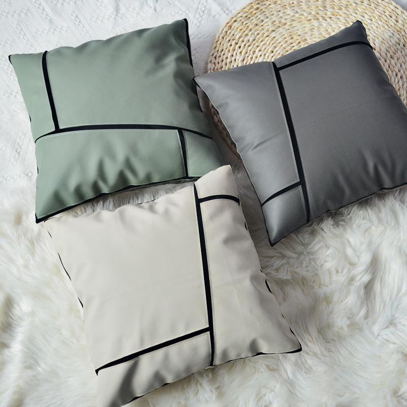 

Cushion/Decorative Pillow 2021 Solid Pu Leather Geometric Cushion Cover Rectangle Splicing Car Waist Pillowcase Sofa Decor 30x50, Green 45x45cm